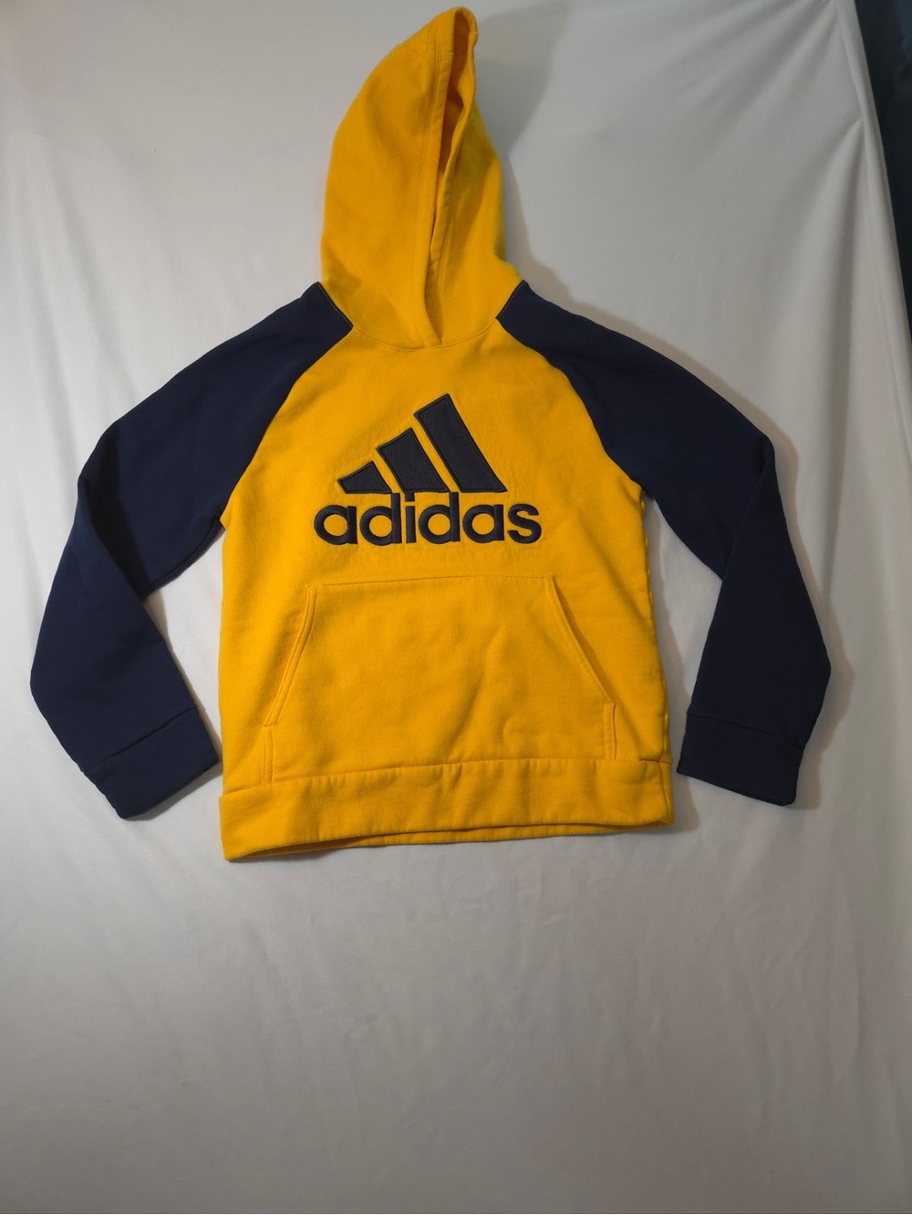 adidas Yellow & Navy Contrast Logo Pullover Hoodie